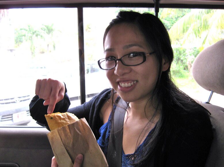 Mallory with a Jamaican Patty